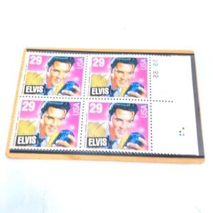 VTG 1993 USPS Elvis Presley 29 Cent Stamp Block of 4 Rock Roll Singer Plate 2222
